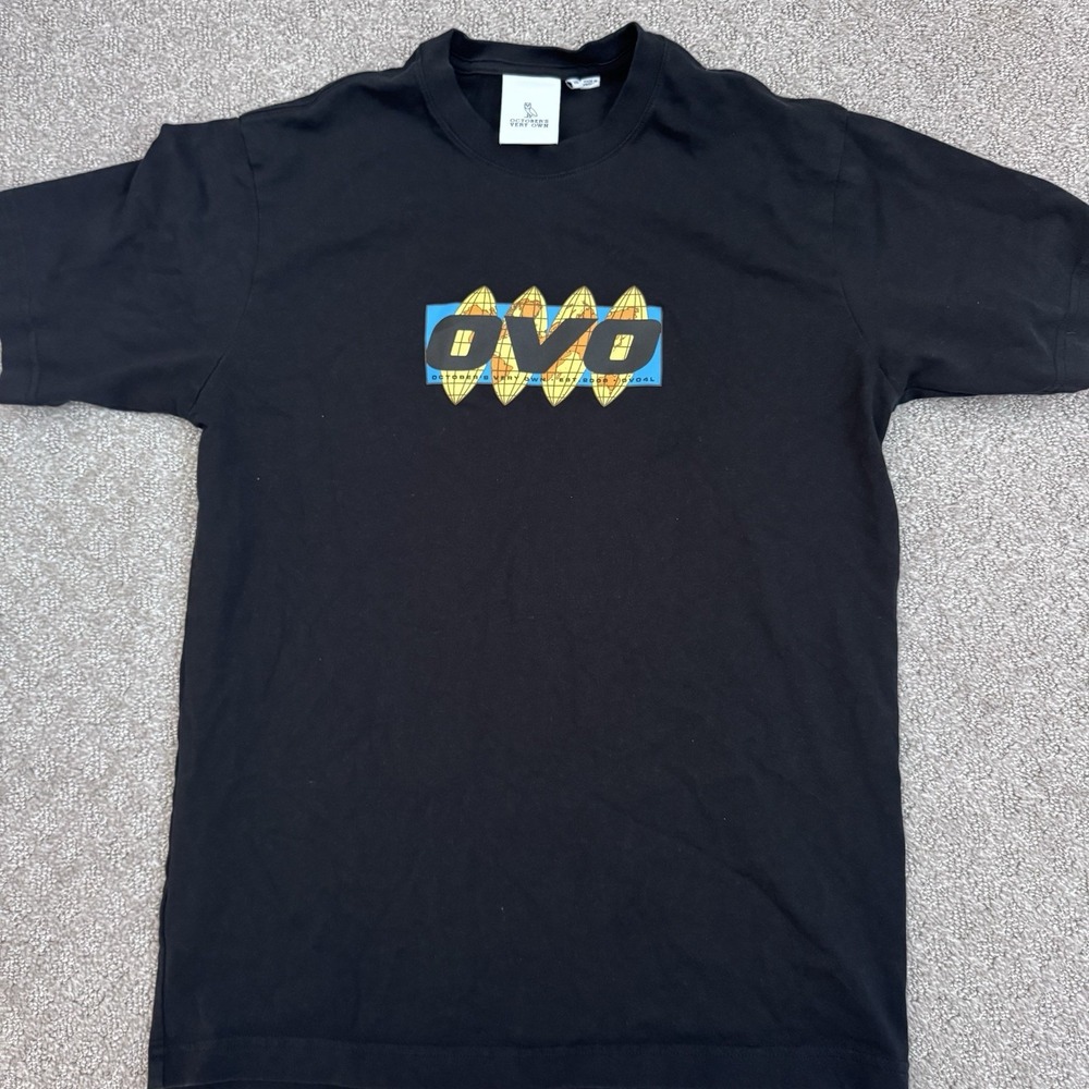 October's Very Own OVO Owl Logo Graphic Print Black Crew Neck T-Shirt Size XS